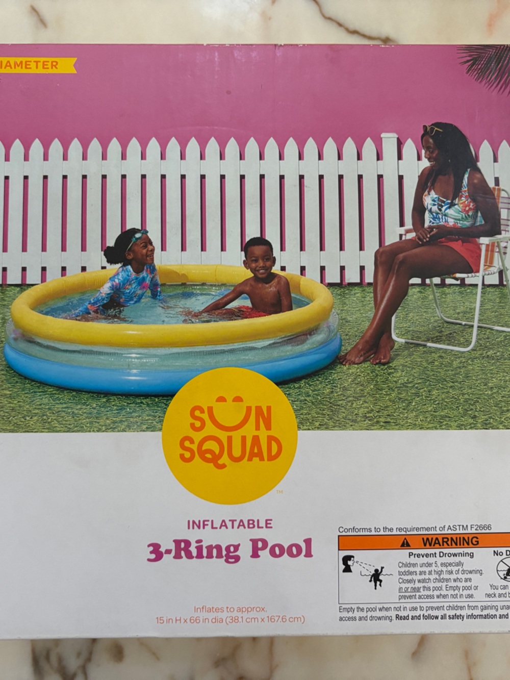 Sun Squad Yellow & Blue 3-Ring Inflatable Kids Pool